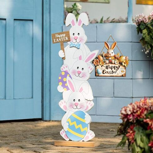 Easter Bunny Sign Happy Easter Door Sign Easter Wreaths for Front Door Cute Rabbit Hanging Plaque Easters Rabbit Door Hanger for Spring Farmhouse Doors Windows Porch Home Decoration in Saudi Arabia
