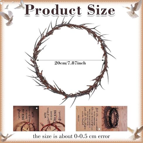 Yinder Lent Holy Week Good Friday Crown of Thorns Set with Jesus Thorn Crowns Prayer Request Card Jesus Crucifixion Life Authentic Biblical Lifesize 8" Crown of Thorns for Church Decor Religious Gifts in Saudi Arabia
