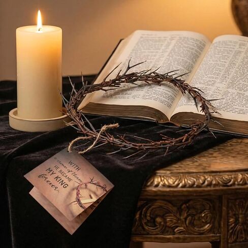 Yinder Lent Holy Week Good Friday Crown of Thorns Set with Jesus Thorn Crowns Prayer Request Card Jesus Crucifixion Life Authentic Biblical Lifesize 8" Crown of Thorns for Church Decor Religious Gifts in Saudi Arabia