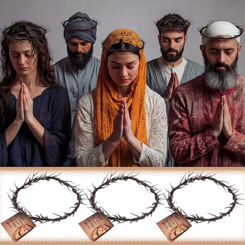Yinder Lent Holy Week Good Friday Crown of Thorns Set with Jesus Thorn Crowns Prayer Request Card Jesus Crucifixion Life Authentic Biblical Lifesize 8" Crown of Thorns for Church Decor Religious Gifts in Saudi Arabia