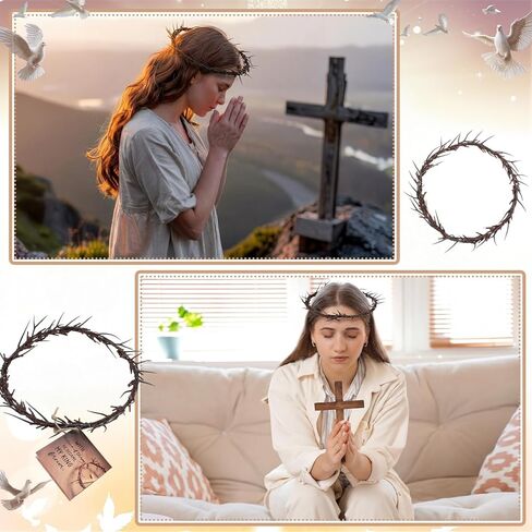 Yinder Lent Holy Week Good Friday Crown of Thorns Set with Jesus Thorn Crowns Prayer Request Card Jesus Crucifixion Life Authentic Biblical Lifesize 8" Crown of Thorns for Church Decor Religious Gifts in Saudi Arabia