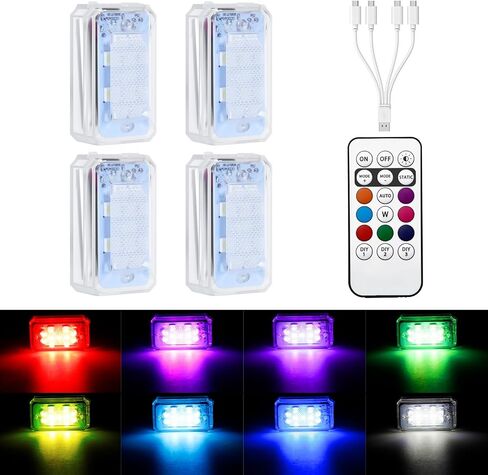 PIFOOG 4PCS Wireless Strobe Lights with Remote Control 11 LEDs 500mAh Rechargeable Car Anti-Collision Light RGB Emergency Strobes Lighting for Motocycle Vehicle Bike Scooter Night Warning Flashing in Saudi Arabia