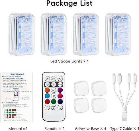 PIFOOG 4PCS Wireless Strobe Lights with Remote Control 11 LEDs 500mAh Rechargeable Car Anti-Collision Light RGB Emergency Strobes Lighting for Motocycle Vehicle Bike Scooter Night Warning Flashing in Saudi Arabia