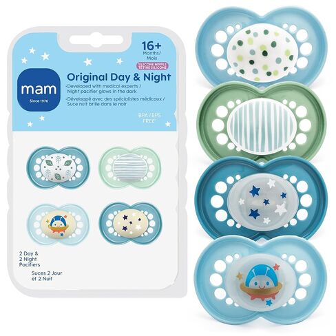 MAM Day & Night Pacifier Value Pack (1 Day & 2 Night Pacifiers), 16 Plus Months, Glow in The Dark Pacifier for Breastfed Babies, Boys in Kuwait