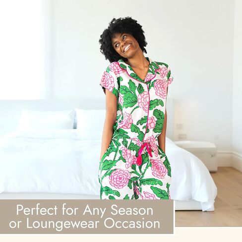 Luxe Sateen Pajama Set - Premium Cotton 2 Piece Sleep & Lounge Wear - Relaxed & Tailored Fit - Drawstring & Button Down Top in Saudi Arabia