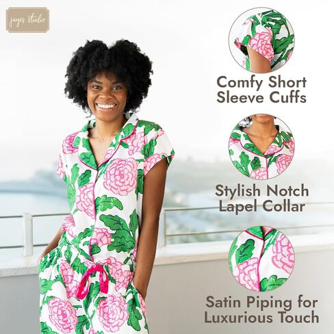 Luxe Sateen Pajama Set - Premium Cotton 2 Piece Sleep & Lounge Wear - Relaxed & Tailored Fit - Drawstring & Button Down Top in Saudi Arabia
