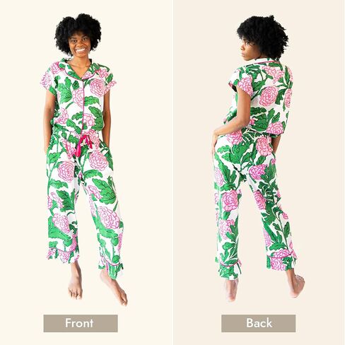 Luxe Sateen Pajama Set - Premium Cotton 2 Piece Sleep & Lounge Wear - Relaxed & Tailored Fit - Drawstring & Button Down Top in Saudi Arabia