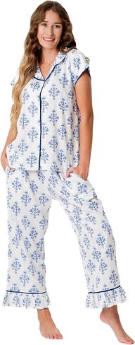 Luxe Sateen Pajama Set - Premium Cotton 2 Piece Sleep & Lounge Wear - Relaxed & Tailored Fit - Drawstring & Button Down Top in Saudi Arabia