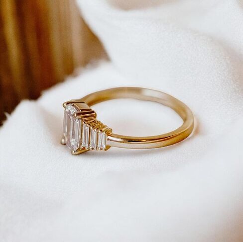 Vintage Emerald Cut Moissanite Engagement Ring - 14K Gold Baguette Accent Wedding Band, Dainty Solitaire Promise Ring for Women, Art Deco Anniversary Jewelry Gift for He in Saudi Arabia