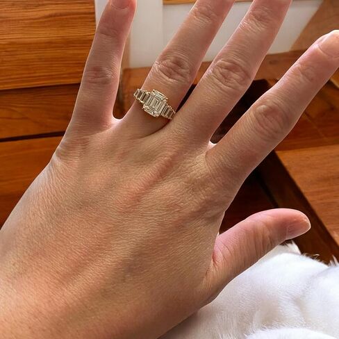 Vintage Emerald Cut Moissanite Engagement Ring - 14K Gold Baguette Accent Wedding Band, Dainty Solitaire Promise Ring for Women, Art Deco Anniversary Jewelry Gift for He in Saudi Arabia