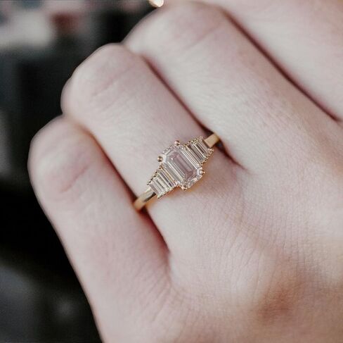 Vintage Emerald Cut Moissanite Engagement Ring - 14K Gold Baguette Accent Wedding Band, Dainty Solitaire Promise Ring for Women, Art Deco Anniversary Jewelry Gift for He in Saudi Arabia