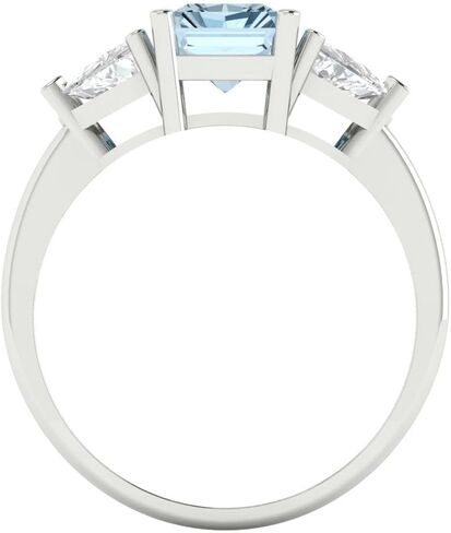 Clara Pucci 14K Solid Gold Engagement Ring for Women | 2.82 cttw Aquamarine Emerald Cut Three-Stone | Real White Gold Wedding Ring in Saudi Arabia