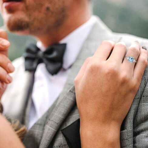 Clara Pucci 14K Solid Gold Engagement Ring for Women | 2.82 cttw Aquamarine Emerald Cut Three-Stone | Real White Gold Wedding Ring in Saudi Arabia