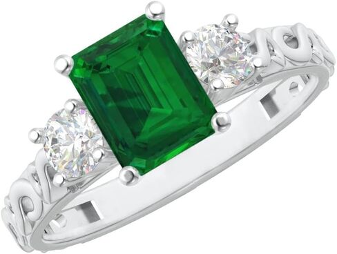 1-3.5 Carat Emerald 14K White Gold Natural Emerald and Diamond Engagement Ring (AAAA Heirloom Quality) in Saudi Arabia