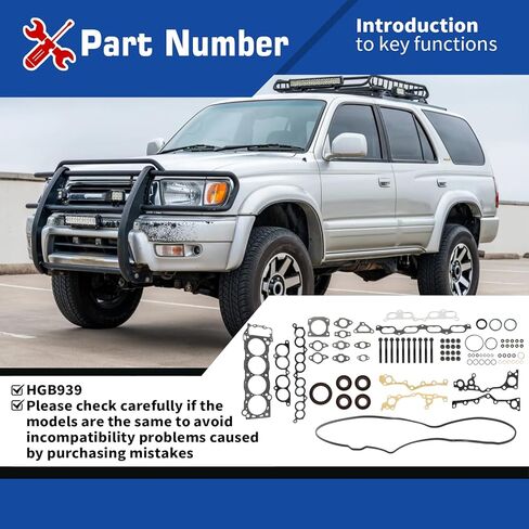 Cylinder Head Gasket Set with Bolt Compatible with 4Runner T100 Tacoma 2.4L 2.7L HGB939 in Kuwait