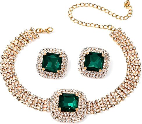 Denifery Bridal Wedding Jewelry Set Crystal Rhinestone Necklace Earrings Sets Formal Costume Jewelry for Women and Brides in Saudi Arabia