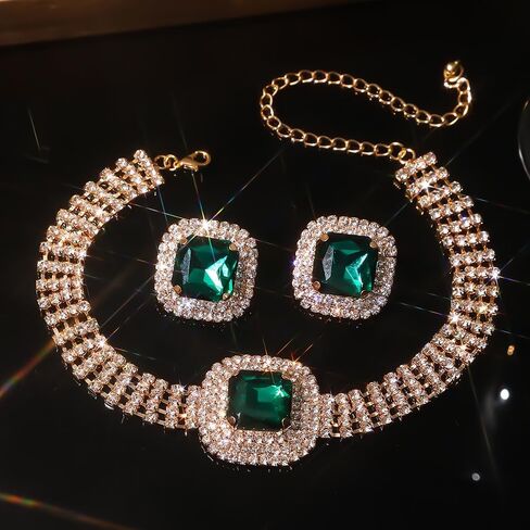 Denifery Bridal Wedding Jewelry Set Crystal Rhinestone Necklace Earrings Sets Formal Costume Jewelry for Women and Brides in Saudi Arabia