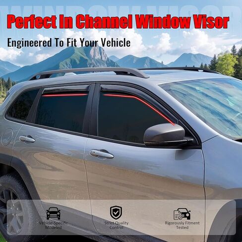 IKON MOTORSPORTS في أقنعة نافذة القناة متوافقة مع 2014-2023 Jeep Cherokee، واقيات المطر من الدخان الأكريليك ذات النمط النحيف، عاكسات الرياح الجانبية للنافذة 4 قطع in Kuwait