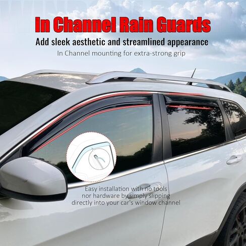 IKON MOTORSPORTS في أقنعة نافذة القناة متوافقة مع 2014-2023 Jeep Cherokee، واقيات المطر من الدخان الأكريليك ذات النمط النحيف، عاكسات الرياح الجانبية للنافذة 4 قطع in Kuwait