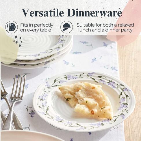 طبق سلطة بورتميريون صوفي كونران لافاندولا - طبق بورسلين مقاس 8 بوصة بتصميم مموج وزخارف لافندر، مثالي لوجبات الإفطار والغداء وحفلات الحديقة ووجبات الغداء غير الرسمية ووجبات العشاء الأنيقة - آمن للاستخدام في غسالة الأطباق in Kuwait