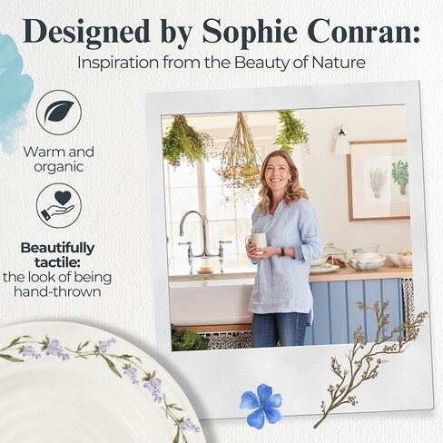 طبق سلطة بورتميريون صوفي كونران لافاندولا - طبق بورسلين مقاس 8 بوصة بتصميم مموج وزخارف لافندر، مثالي لوجبات الإفطار والغداء وحفلات الحديقة ووجبات الغداء غير الرسمية ووجبات العشاء الأنيقة - آمن للاستخدام في غسالة الأطباق in Kuwait