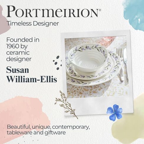 طبق سلطة بورتميريون صوفي كونران لافاندولا - طبق بورسلين مقاس 8 بوصة بتصميم مموج وزخارف لافندر، مثالي لوجبات الإفطار والغداء وحفلات الحديقة ووجبات الغداء غير الرسمية ووجبات العشاء الأنيقة - آمن للاستخدام في غسالة الأطباق in Kuwait