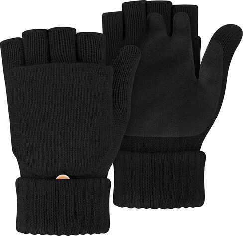 قفازات صوف نصف إصبع شتوية محبوكة تعمل باللمس بدون أصابع قابلة للتحويل، رفرف دافئ قابل للتمدد للرجال والنساء in Kuwait