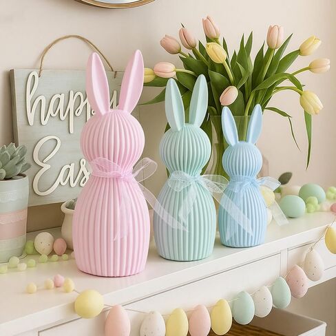 Sumind 3 Pack Easter Bunny Table Decorations Pastel Easter Bunny Figurines for Home Tiered Tray Minimalist Farmhouse Spring Home Decoration Resin Rabbit Statue for Mantel Shelves Tabletop Centerpieces in Saudi Arabia