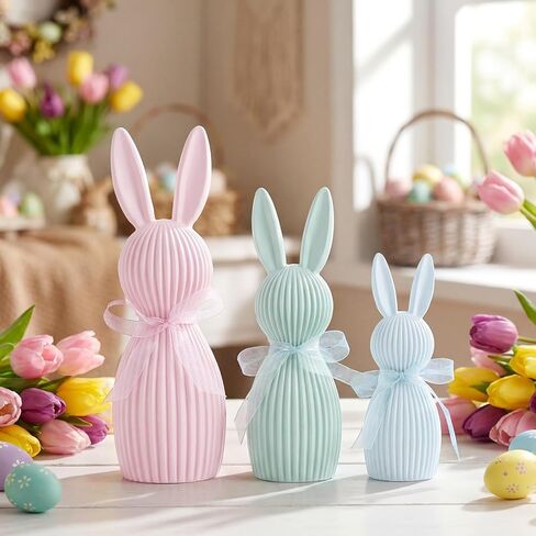 Sumind 3 Pack Easter Bunny Table Decorations Pastel Easter Bunny Figurines for Home Tiered Tray Minimalist Farmhouse Spring Home Decoration Resin Rabbit Statue for Mantel Shelves Tabletop Centerpieces in Saudi Arabia