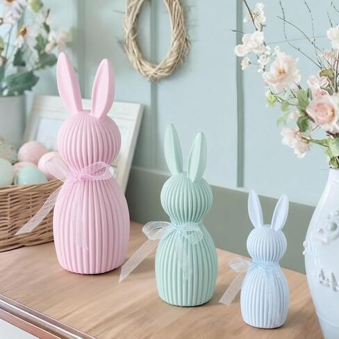 Sumind 3 Pack Easter Bunny Table Decorations Pastel Easter Bunny Figurines for Home Tiered Tray Minimalist Farmhouse Spring Home Decoration Resin Rabbit Statue for Mantel Shelves Tabletop Centerpieces in Saudi Arabia
