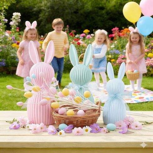 Sumind 3 Pack Easter Bunny Table Decorations Pastel Easter Bunny Figurines for Home Tiered Tray Minimalist Farmhouse Spring Home Decoration Resin Rabbit Statue for Mantel Shelves Tabletop Centerpieces in Saudi Arabia