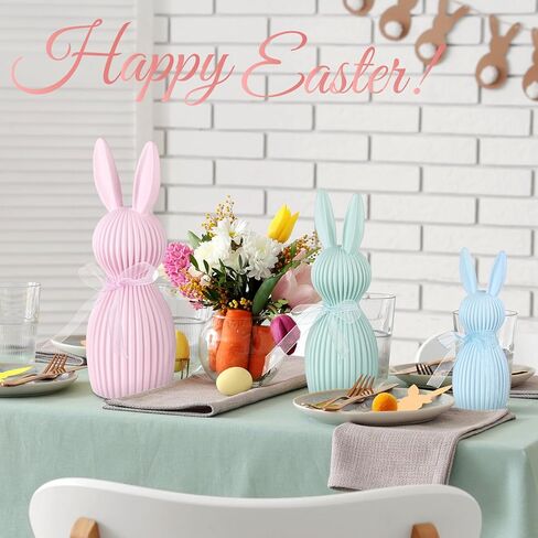 Sumind 3 Pack Easter Bunny Table Decorations Pastel Easter Bunny Figurines for Home Tiered Tray Minimalist Farmhouse Spring Home Decoration Resin Rabbit Statue for Mantel Shelves Tabletop Centerpieces in Saudi Arabia