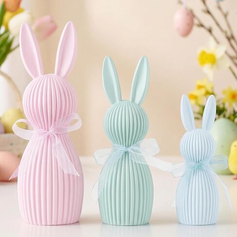 Sumind 3 Pack Easter Bunny Table Decorations Pastel Easter Bunny Figurines for Home Tiered Tray Minimalist Farmhouse Spring Home Decoration Resin Rabbit Statue for Mantel Shelves Tabletop Centerpieces in Saudi Arabia