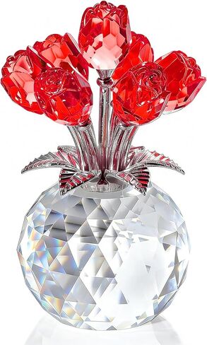 Figurine Crystal Red Rose Flower Collectible Figurine, Rose Gift for Women Glass Flower Statues Decor Valentine's Day Mother's Day Thanksgiving Anniversary and Birthday Gifts in Saudi Arabia