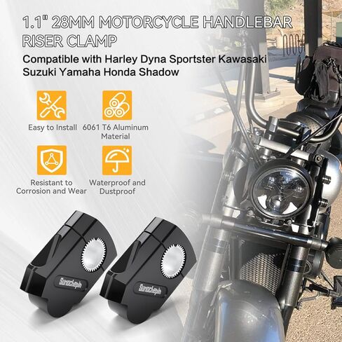 Aluminum Alloy 1.125" (28mm) Motorcycle Handlebar Risers, Universal Dirt Bike Handlebar Risers Mount Clamps Compatible with Motorcycles & Pit Bikes, CNC Machined Handlebar Risers Kit, Black in Saudi Arabia