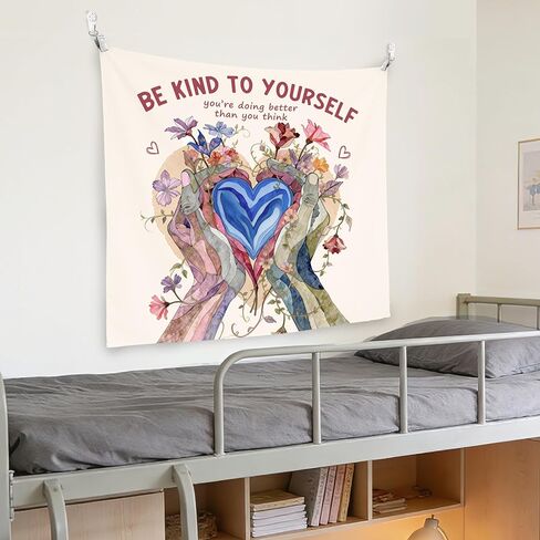 LADOCK Inspirational Mental Health Wall Tapestry, Be Kind to Yourself Floral Heart in Hands Psychology Tapestry Wall Hanging Decor for Therapy Counselor Office Home, 50x60 Inch in Kuwait