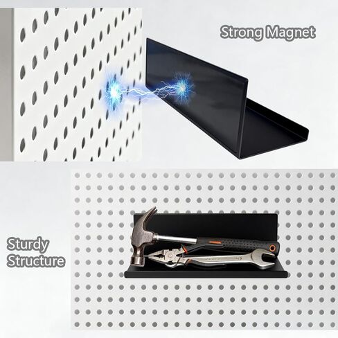 Magnetic Pegboard Shelf Metal Peg Board Organizer Steel Tray Magnetic Fridge Shelf Flat Display Shelf Wall Floating Shelf for Whiteboard Home Classroom Garage Craft Room in Kuwait