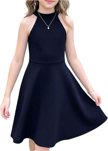 OYOANGLE Girl's Sleeveless Ruffle Halter Cute Dress Cutout Flared A Line Casual Mini Dress in Saudi Arabia