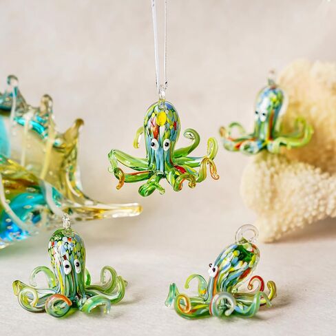 2in Decorative Hanging Glass Octopus Hanging Ornament Art Glass Blown Sea Animal Figurine Decor Gifts in Saudi Arabia
