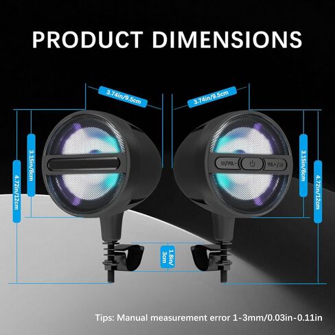 Bluetooth Motorcycle Speakers - 200W Waterproof Sound System with Built-in Class D Amplifier, 3 Inch Full-Range Speakers, FM Radio, Metal Housing - Compatible with ATV/UTV/Golf Cart/Jet Ski in Saudi Arabia