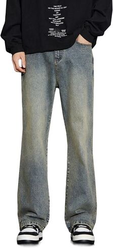 رجل مستقيم الساق Bootcut الجينز تمتد منتصف الارتفاع استرخاء سليم صالح متوهج الجينز 90s ضوء خمري غسلها الدينيم السراويل in Kuwait