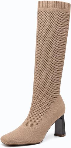 NEWBELLA Women's Knee High Sock Boots - Platform Chunky Heel Slip-On Boots for Streetwear & Casual Outfits in Saudi Arabia