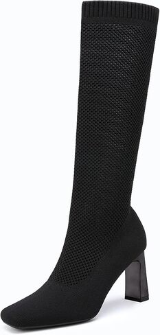 NEWBELLA Women's Knee High Sock Boots - Platform Chunky Heel Slip-On Boots for Streetwear & Casual Outfits in Saudi Arabia
