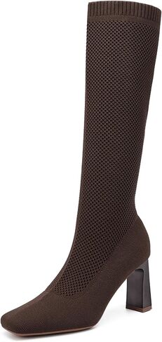 NEWBELLA Women's Knee High Sock Boots - Platform Chunky Heel Slip-On Boots for Streetwear & Casual Outfits in Saudi Arabia