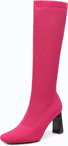 NEWBELLA Women's Knee High Sock Boots - Platform Chunky Heel Slip-On Boots for Streetwear & Casual Outfits in Saudi Arabia