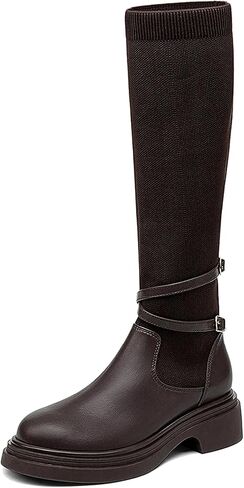 NEWBELLA Women's Knee High Sock Boots - Platform Chunky Heel Slip-On Boots for Streetwear & Casual Outfits in Saudi Arabia