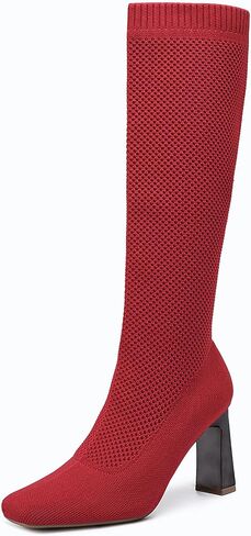 NEWBELLA Women's Knee High Sock Boots - Platform Chunky Heel Slip-On Boots for Streetwear & Casual Outfits in Saudi Arabia