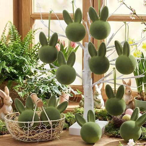 12 Pcs Easter Bunny Hangings, Pastel Flocked Easter Rabbit Ornaments, Decorative Spring Tree Ornaments Decoration for Home Office Party Gifts in Saudi Arabia