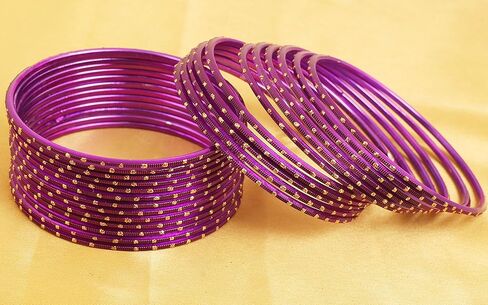Touchstone Large Indian Bangles for Women Jewelry American Size Stackable chudiyan Colorful Fancy churi Set Metal Bracelets Jewellery Golden dots Vintage Textured Colors in Saudi Arabia