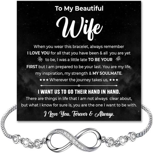 To My Wife Bracelet From Husband, Romantic Infinity Bracelet Gift For Wifes, Inspirational Christmas Birthday Gifts For Your Wife, Star Heart Bracelets With Heartfelt Message Card & Gift Box in Saudi Arabia